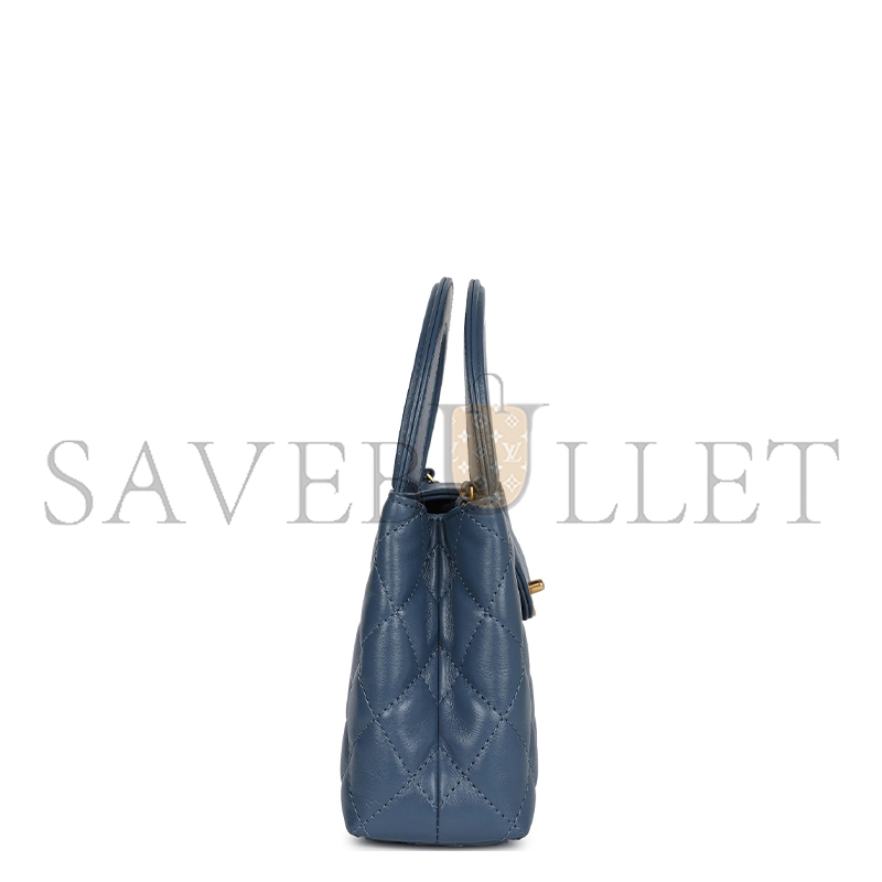 CHANEL KELLY SHOPPER BLUE SHINY AGED CALFSKIN BRUSHED GOLD HARDWARE AS4416 (19*13*7cm)